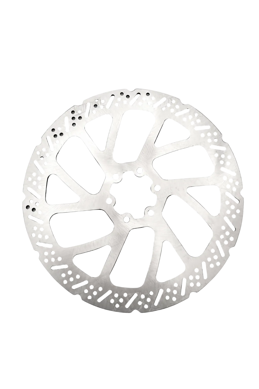 240mm brake rotor with slotted braking surface and six mounting holes
