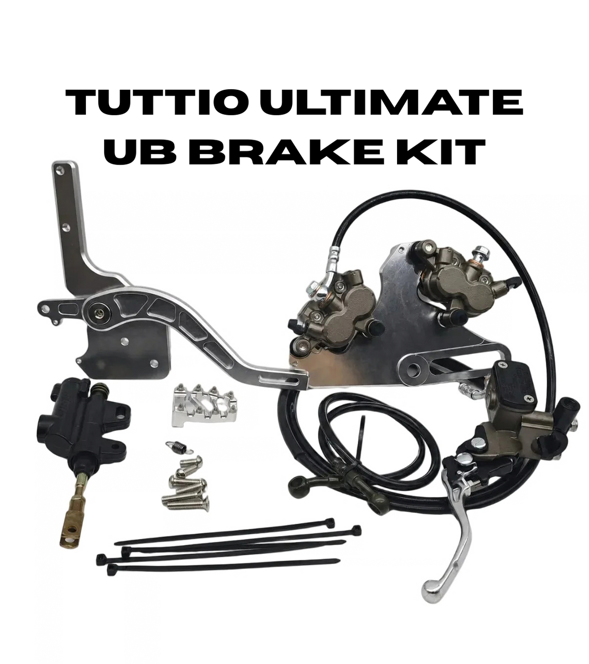 Tuttio Soleil 01 footbrake and handbrake kit showing dual calipers, brake lines and mounting components