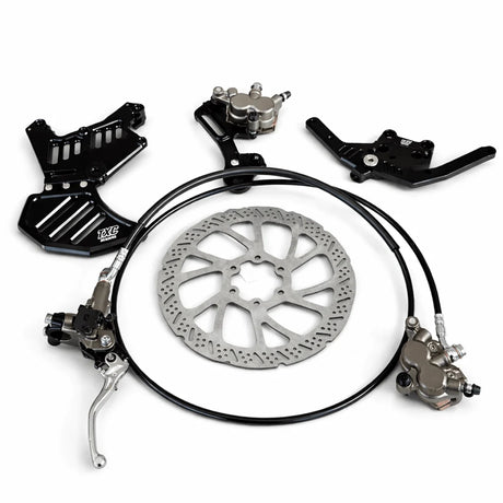 Moto brake kit with handbrake lever, footbrake pedal, rotor and calipers