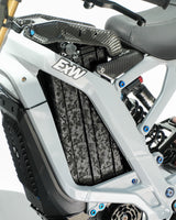 	Forged carbon e-moto battery wrap, scratch protection detail
