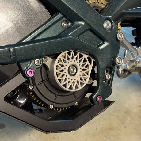 	Plastic motor cover installed on Sur-Ron LBX belt drive motor
