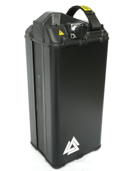 Matte black 72V style battery wrap on Surron e-moto, machine-cut vinyl
