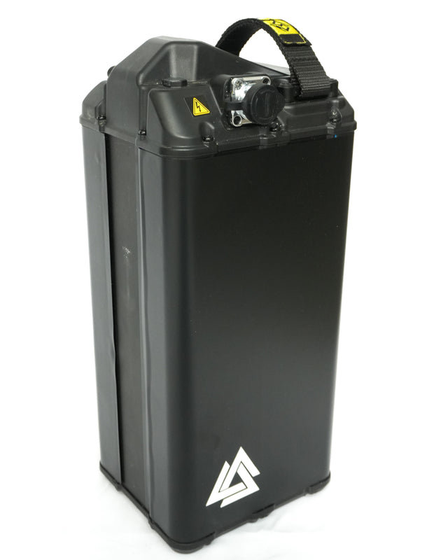 Matte black 72V style battery wrap on Surron e-moto, machine-cut vinyl