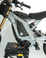 72V style battery wrap chrome decal detail, X bolt style, on the bike installation