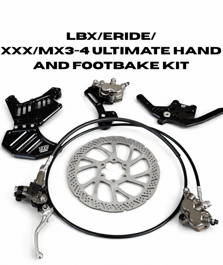 Moto handbrake and footbrake kit showing rotor, calipers, brake lines and mounting components
