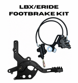Surron LBX and E-Ride moto footbrake kit showing pedal, master cylinder, brake line and caliper