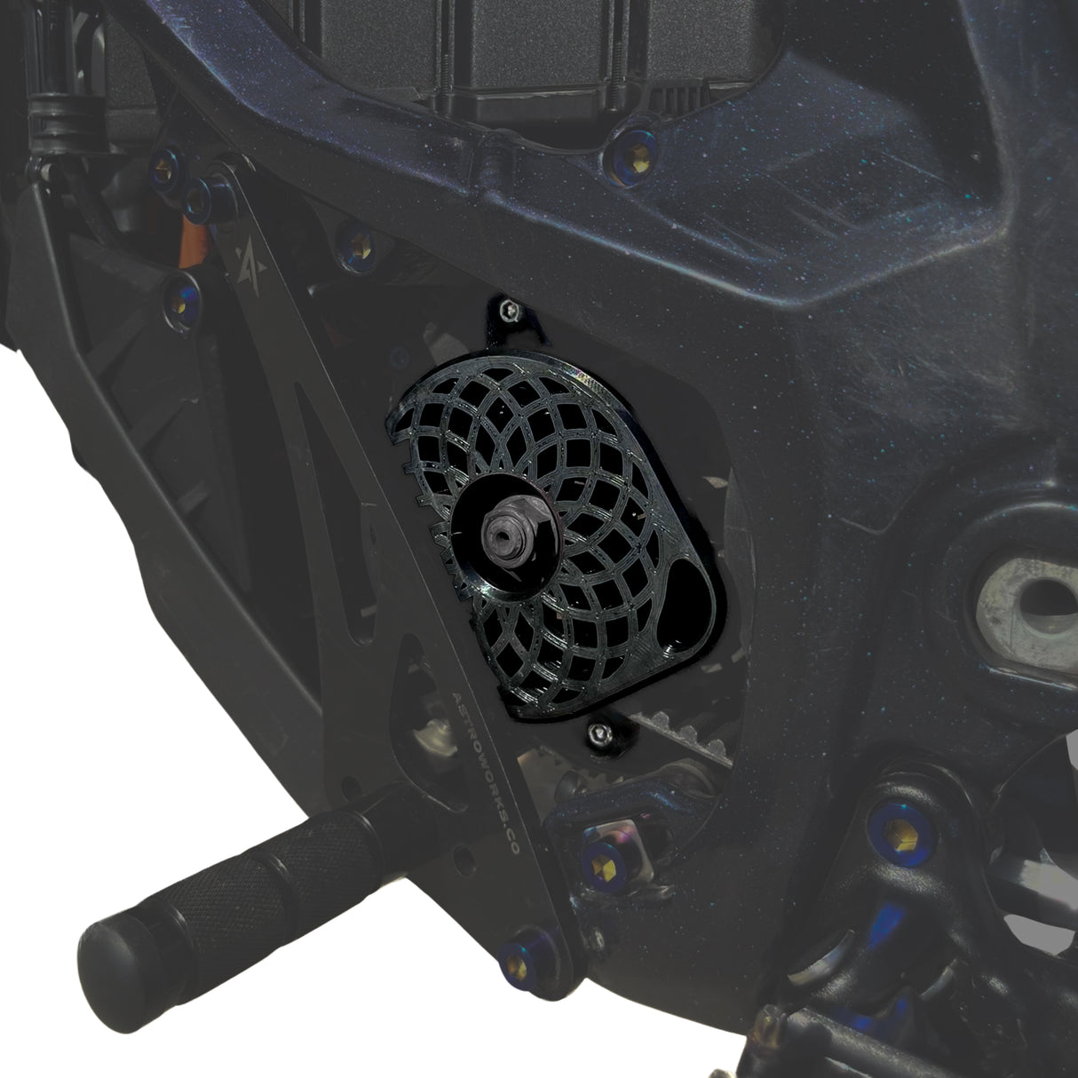 Sur-Ron Ultra Bee plastic motor cover, 3D printed in three styles