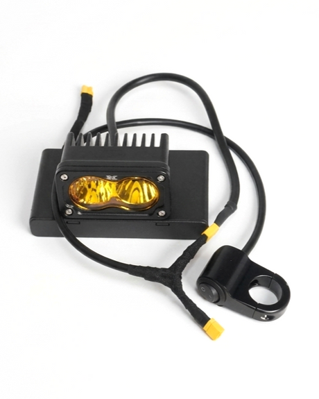 	Baja-style off-road light mounted on e-bike handlebars