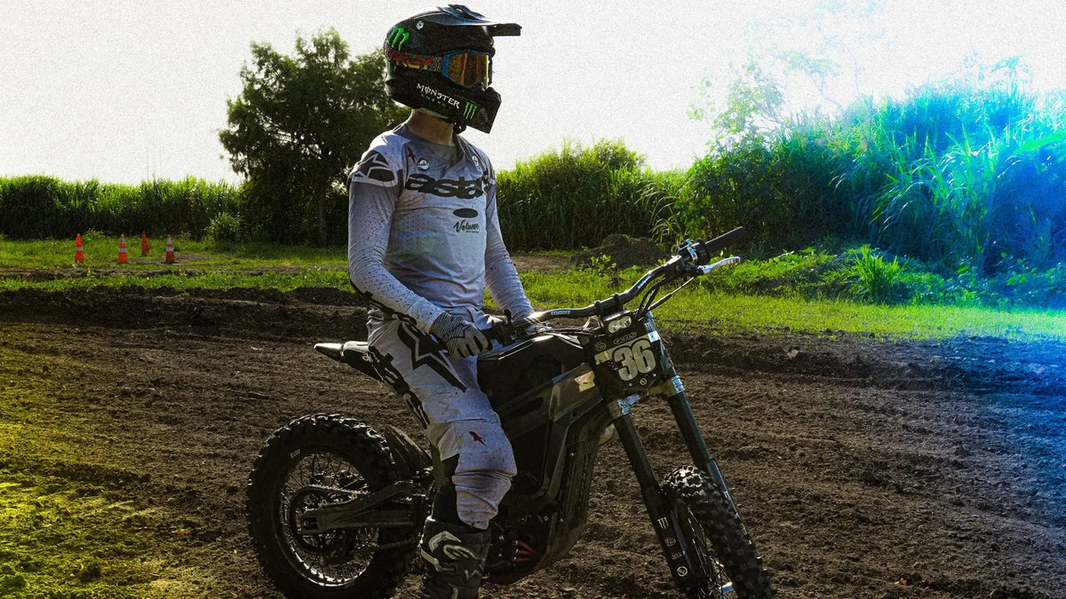 Electric moto rider for the Overbuilt affiliate program