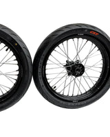 Black Surron Ultra Bee 17 x 2.50-inch front supermoto wheel and CST tire