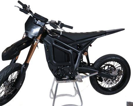 Talaria Komodo with 17-inch supermoto wheels installed for street riding