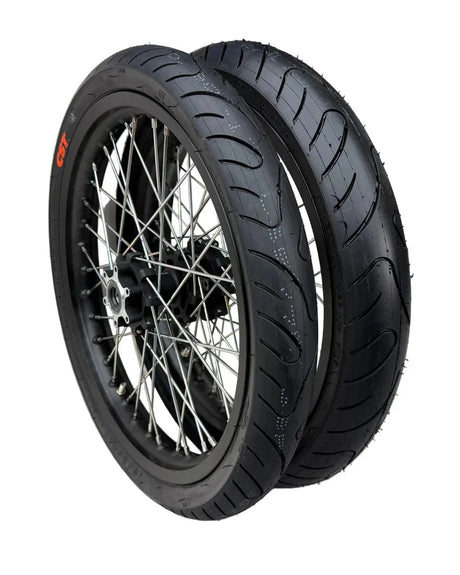 Talaria Sting MX5 with 17-inch supermoto wheels installed for street riding