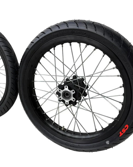 Talaria MX5 17 x 2.15 rear supermoto wheel with 90/80-17 street tire