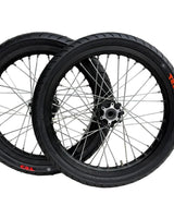 Black Talaria Sting MX5 17-inch supermoto wheelset with street tires