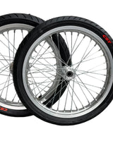 Silver Talaria MX3, MX4 and XXX 17-inch supermoto wheels with street tires